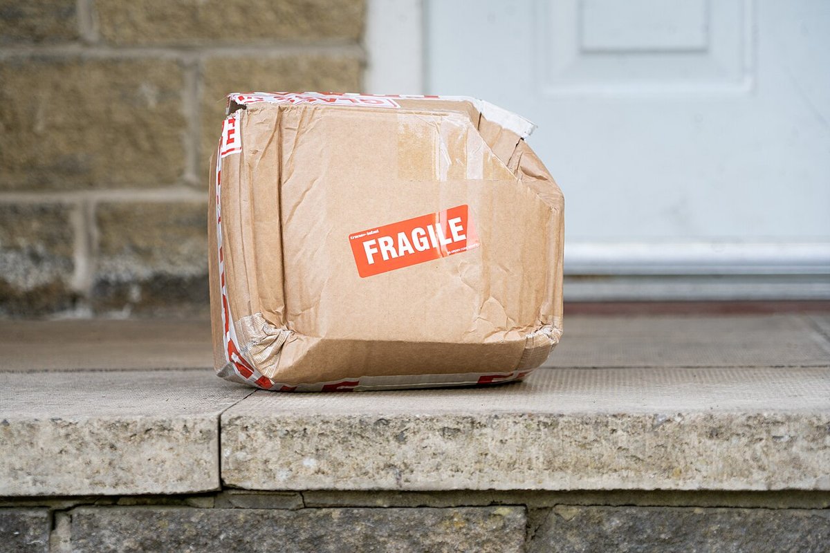 Crushed and torn parcel